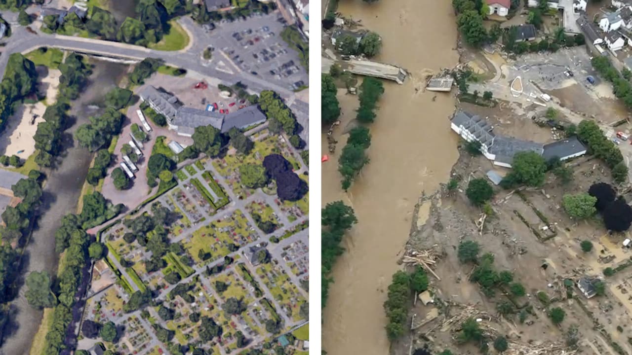 Fotografías interactivas: el antes y después de las impresionantes inundaciones en Europa 