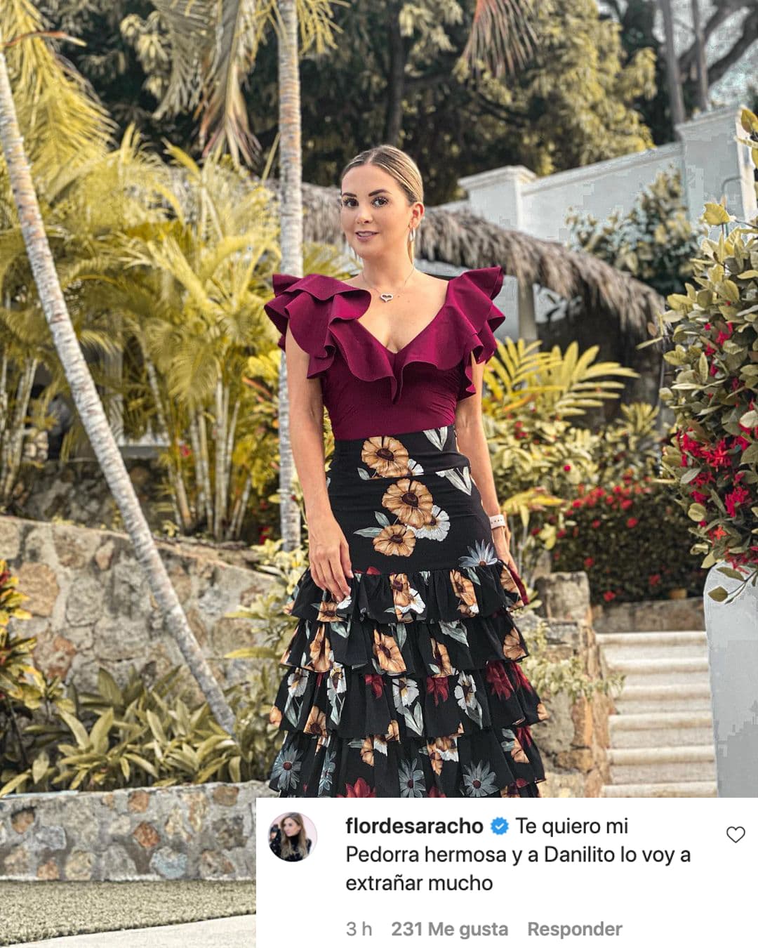 La actriz Flor de Saracho le dejó un comentario a Michelle: "Te quiero, mi pedorra hermosa. Y a Danilo lo voy a extrañar mucho".