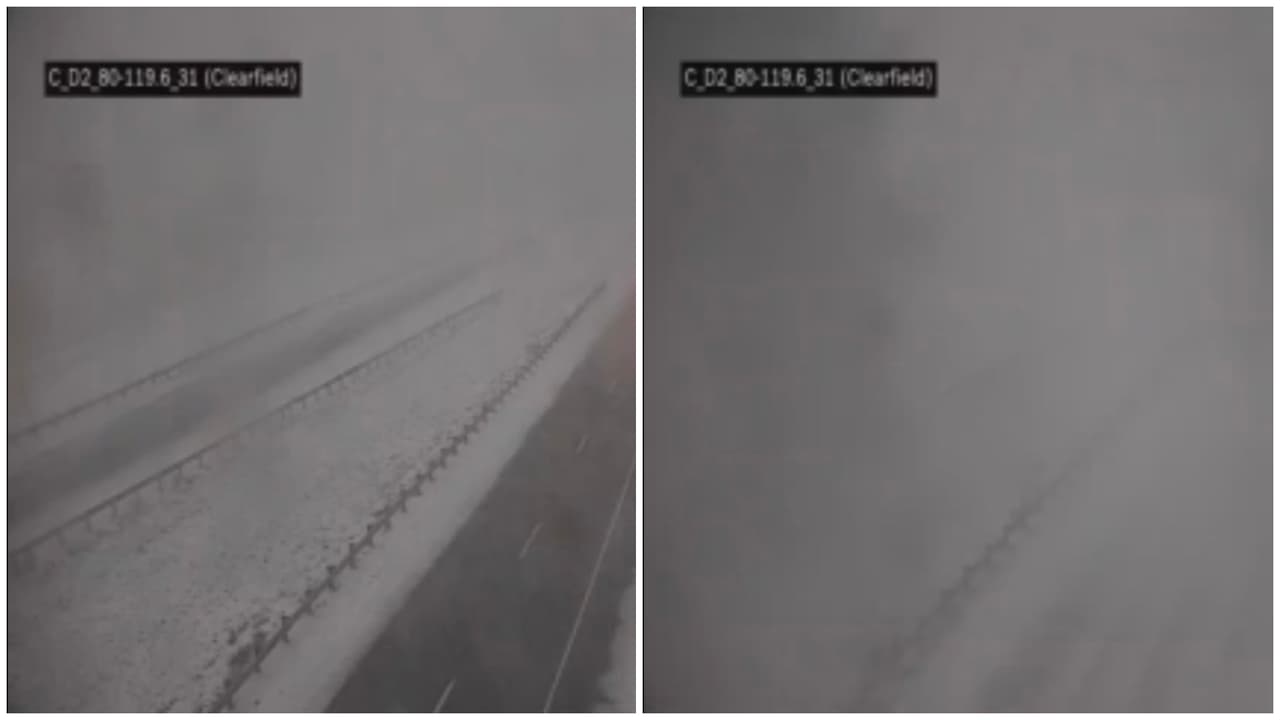 El NWS publicó dos fotos que fueron tomadas con 4 minutos de diferencia para demostrar el efecto que puede tener una turbonada de nieve en una carretera.