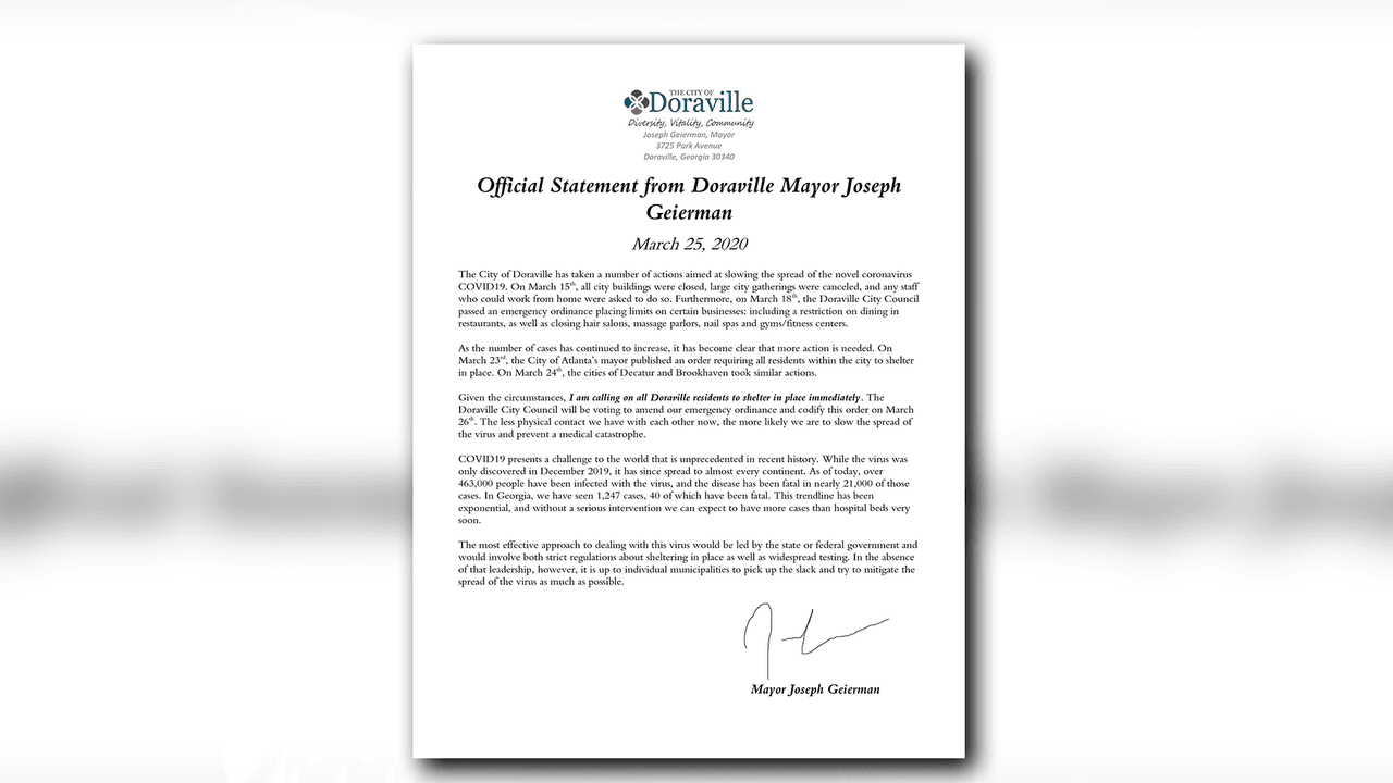 Orden ejecutiva del alcalde de Doraville Joseph Geierman.