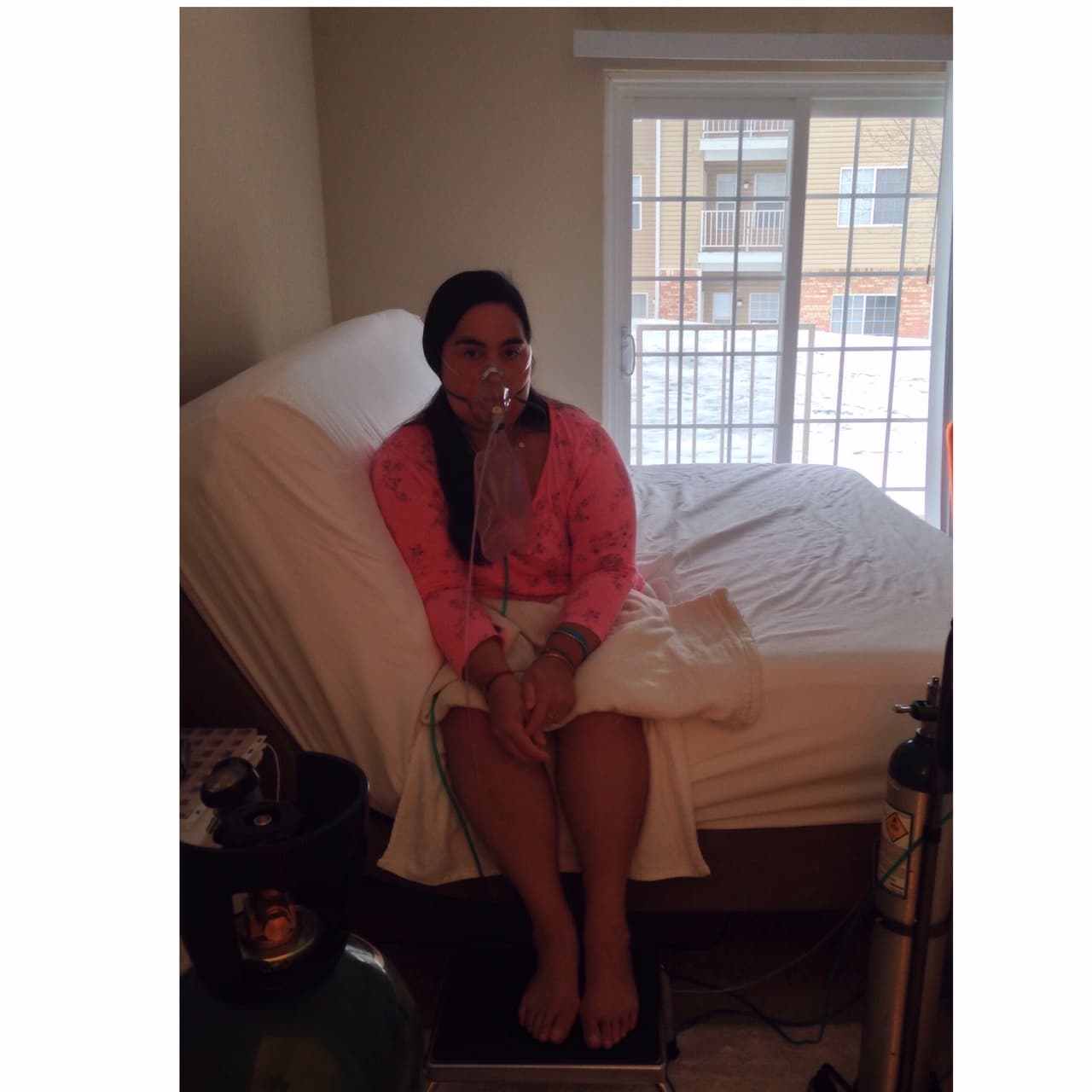 Aquí cuando entró en lista de espera para un trasplante de pulmones en Cleveland Clinic.