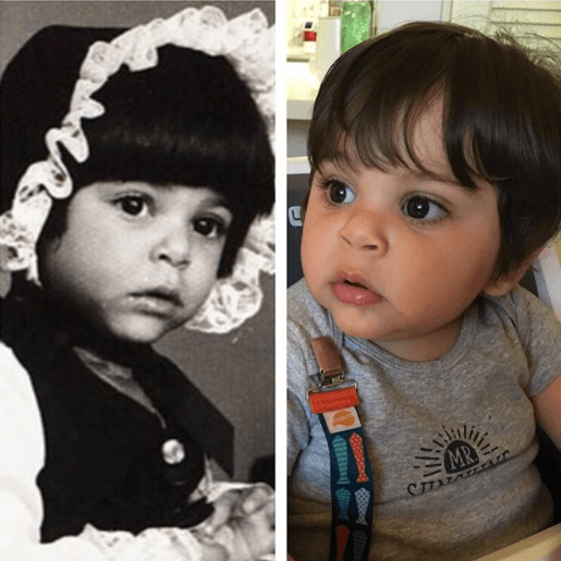Aquí la foto de ella cuando era bebé, junto a una de su hijo. Este bebé es el vivo retrato de su mami.