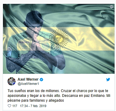 El portero argentino suplente del Atlético de Madrid, y paisano de Sala, de la provincia de Santa Fe, Argentina, mendó este emotivo mensaje.