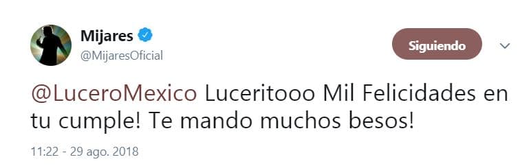 "Lucerito, ¡mil felicidades en tu cumple! ¡Te mando muchos besos!", escribió el intérprete de 'Soldado del amor'.