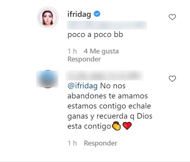 Frida Sofía les contestó con este mensaje en el que dijo que
<b>su regreso es "poco a poco"</b> después de lo acontecido al interior de su familia paterna.
<br>