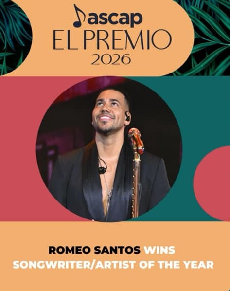 El Rey de la Bachata Romeo Santos es reconocido como Compositor/ Artista del Año en los Premios ASCAP 2026 y alcanza el #1 en Billboard con “Dardos” junto a Prince Royce