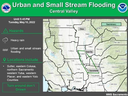El NWS detalló las zonas que pudieran ser afectadas por inundaciones debido a las fuertes lluvias.