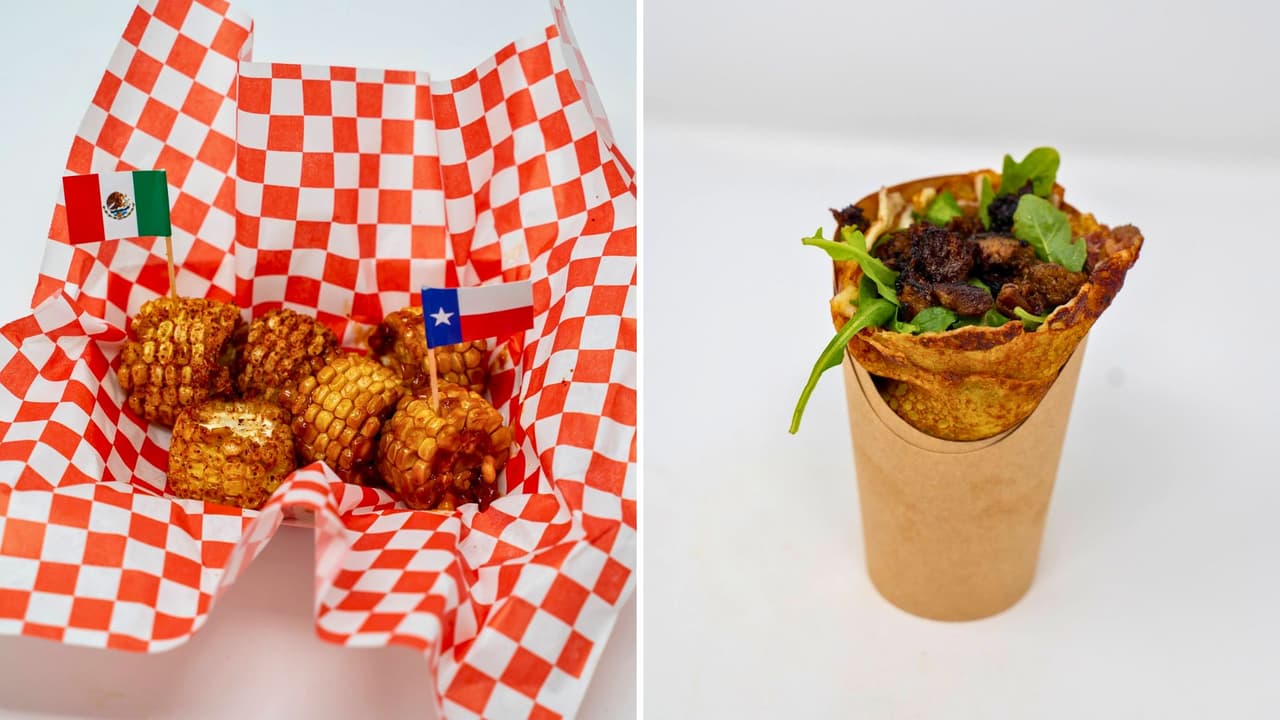 <h3 class="cms-H3-H3">Wild Corn Wheels </h3>
<b>El elote se corta en ruedas, se unta con mantequilla y se baña con la salsa que prefieras:</b> Tajín, Mango-Habanero, Hot Honey, Cajún. Es el snack que recuerda al maíz callejero, pero en versión para compartir con la familia sin pelear por la mazorca. 
<br>
<h3 class="cms-H3-H3">The Texan Crepe </h3>
<b>Una crepa salada que rompe esquemas:</b> rellena de brisket ahumado, con chimichurri fresco y mayonesa sriracha. La mezcla Francia-Texas que suena rara, pero termina siendo uno de los platos más completos de la feria.