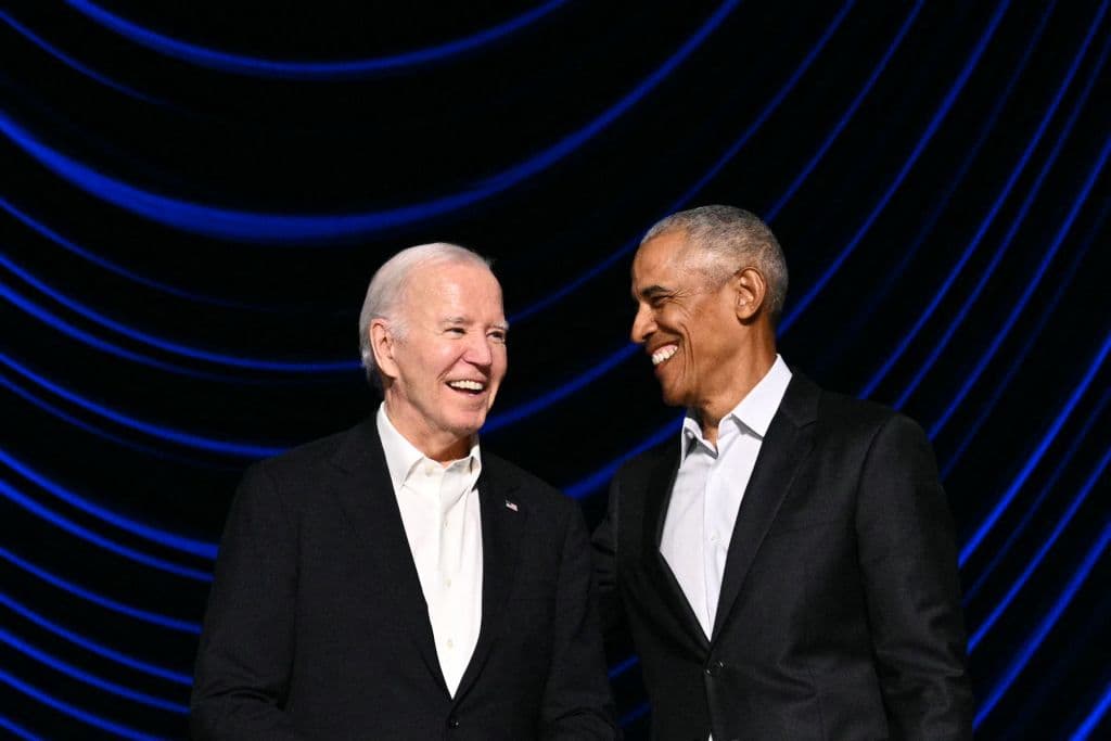 Biden y Obama en un mitin de campaña en Los Ángeles en junio de 2024. Biden fue el vicepresidente de Obama en sus dos mandatos.