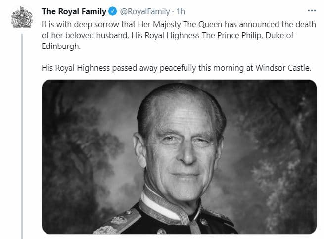 Este viernes 9 de abril, se anunció 
<b><a href="https://www.univision.com/shows/despierta-america/muere-el-principe-philip-esposo-de-la-reina-isabel-a-los-99-anos-video">la muerte del príncipe Philip, duque de Edimburgo, </a></b>q uien falleció "pacíficamente" en el Castillo de Windsor, se puede leer en las redes sociales de la familia real.