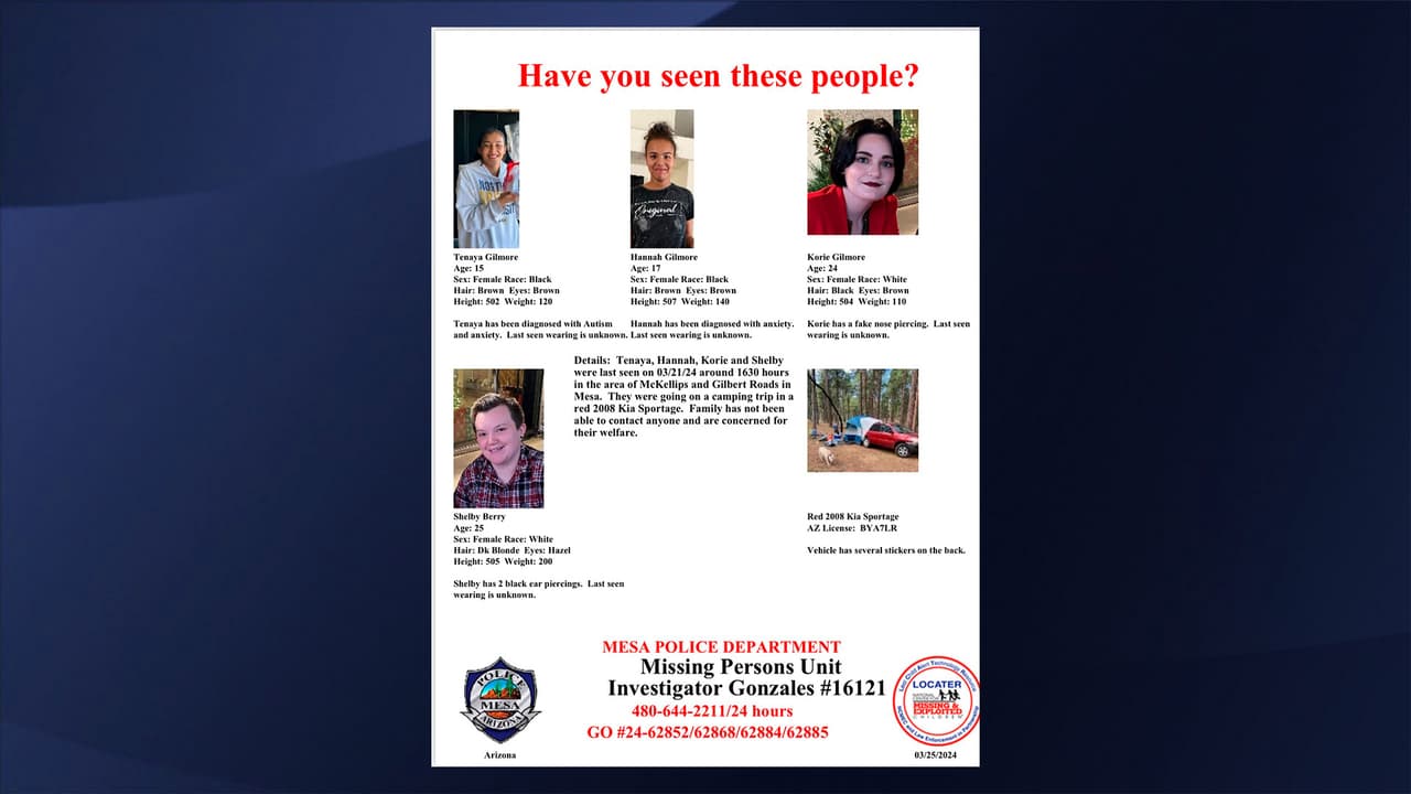 Tenaya Gilmore de 15 años, Hannah Gilmore de 17, Korie Gilmore de 24 y Shelby Berry de 25.