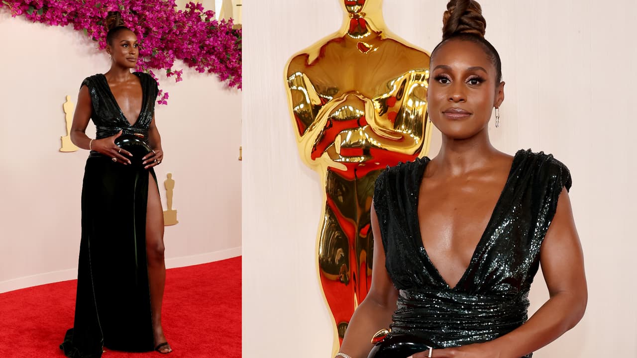 La actriz Issa Rae fue parte de las tendencias de este año con este look oscuro. Su vestido es AMI Paris.