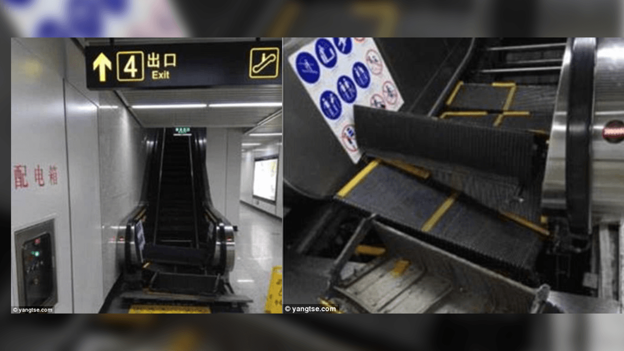 Couple Escapes Being A Statistic on Escalator Ride