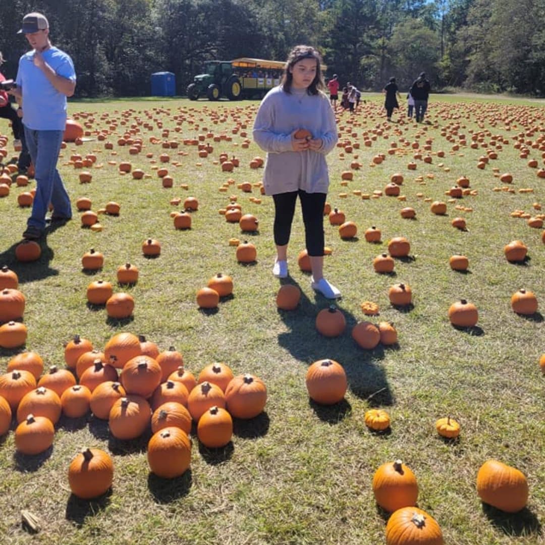 <b><a href="https://www.poppellfarms.com/">Poppell Farms (Odum)</a></b>. Esta granja ha estado operando un huerto de calabazas durante más de 20 años y también tiene un laberinto de maíz y un bosque embrujado para prepararse para la temporada. Puedes caminar por el terreno para elegir tu calabaza favorita. Otras actividades divertidas aquí son el zoológico de mascotas, los paseos en carruajes y el estanque de bagres.
<br>
<br>
<b><a href="https://goo.gl/maps/anAYiqziuhWBtho79">Cómo llegar</a></b>