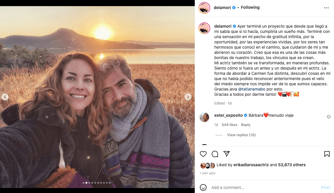 “Terminé con una sensación en mi pecho de gratitud infinita, por la oportunidad, por las experiencias vividas, por los seres tan hermosos que conocí en el camino”, se lee en el ‘post’ en el que que Ester envió un “Bárbara, menudo viaje”.
