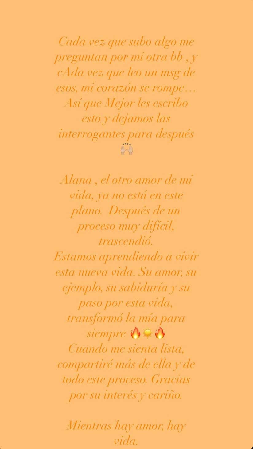"
<b>Estamos aprendiendo a vivir esta nueva vida</b>. Su amor, su ejemplo, su sabiduría y su paso por esta vida, transformó la mía para siempre", continuó.
<br>