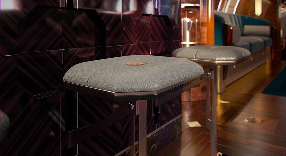 Detalle de las butacas cubiertas en piel de cordero en el bar del Cloud Club.