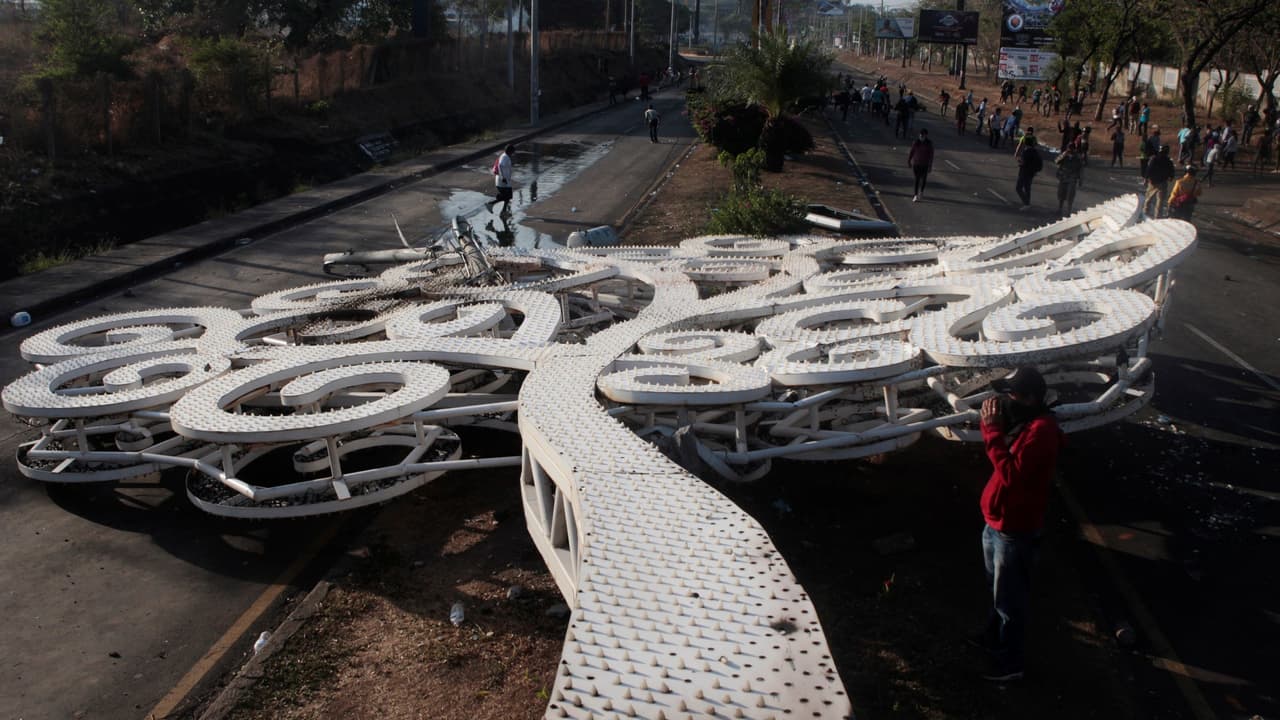 ¿Por qué los manifestantes en Managua derriban árboles metálicos de colores al grito de "hay libertad"?