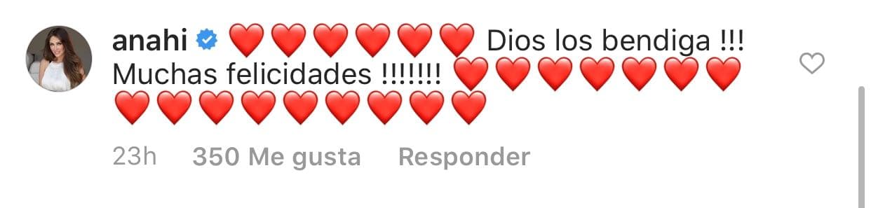 <b><a href="https://www.univision.com/famosos/imparable-anahi-hace-dos-semanas-anuncio-su-segundo-embarazo-y-ahora-cocina-otra-sorpresa-fotos" target="_blank">Anahí</a></b>, quien está por convertirse en mamá por segunda ocasión, escribió: "Dios los bendiga. Muchas felicidades".