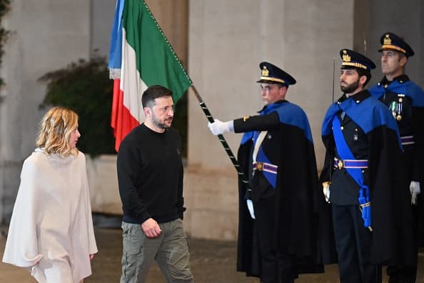 Zelensky fue recibido por Meloni en Roma. (Photo by Alberto PIZZOLI / AFP) (Photo by ALBERTO PIZZOLI/AFP via Getty Images)