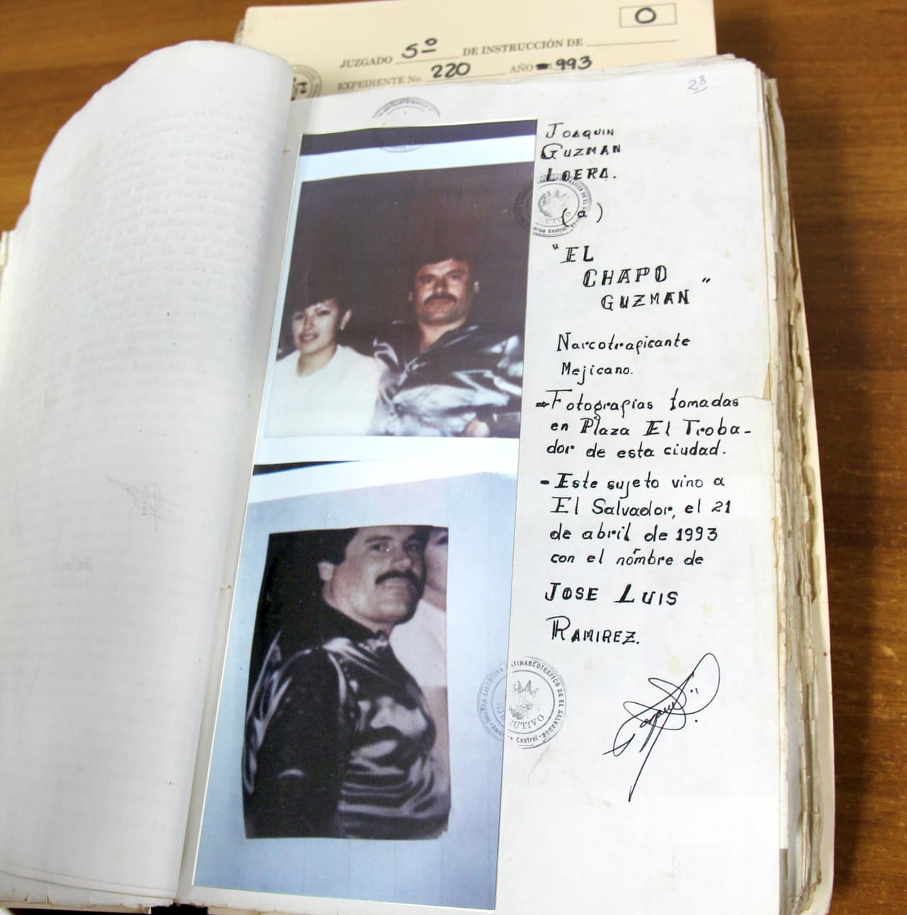 Expediente judicial de la operación antidrogas contra El Chapo Guzmán y sus socios en El Salvador, junio de 1993.