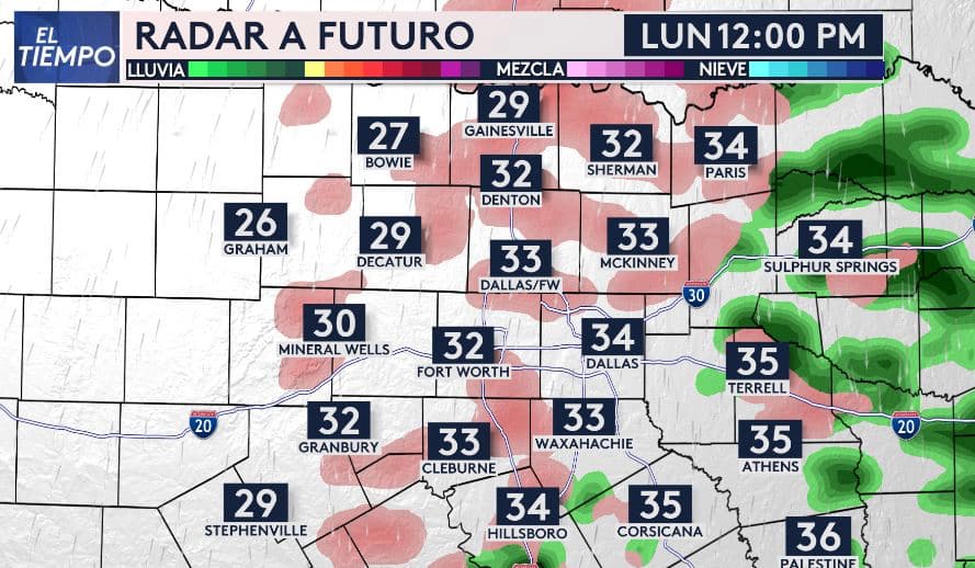 Lluvias heladas en Dallas – Fort Worth y el norte de Texas, desde el lunes al mediodía.