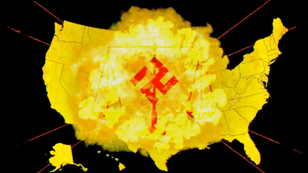 El símbolo nazi sobre el mapa de Estados Unidos en un video publicado en YouTube del grupo Atomwaffen.
