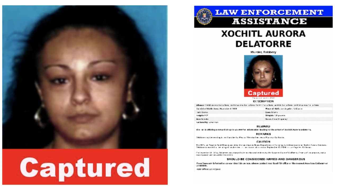 El
<a href="https://www.fbi.gov/wanted/law-enforcement-assistance/xochitl-aurora-delatorre" target="_blank">FBI informó que se capturó a Xochitl Aurora Delatorre</a> en Mexico una de las mujeres más buscadas desde el 2004.