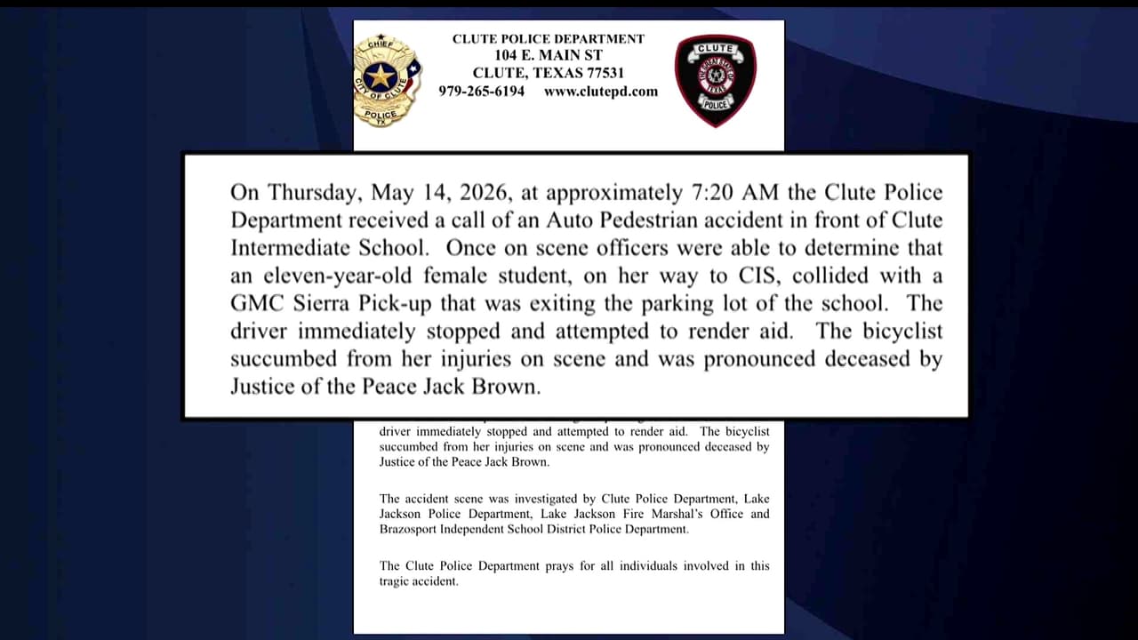 Muere estudiante de 11 años tras accidente frente a Clute Intermediate School