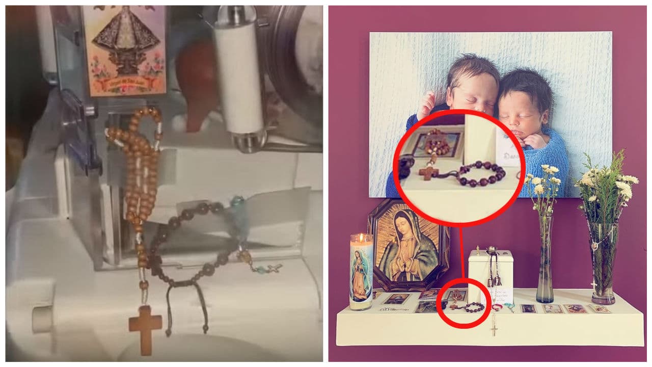 En el altar también hay varios decenarios, algunos de los cuales estuvieron colocados en la cuna de Dante en el hospital.