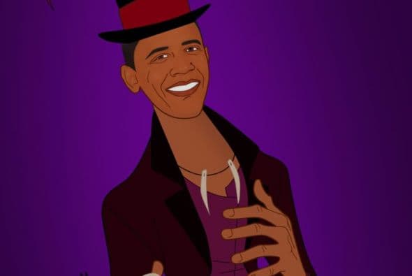 El artista Saint Hoax, cuya verdadera identidad se desconoce, tomó a 13 líderes mundiales. Aquí el presidente de EEUU, Barack Obama como el brujo de magia negra de La Princesa y el sapo. Cortesía de Saint Hoax.