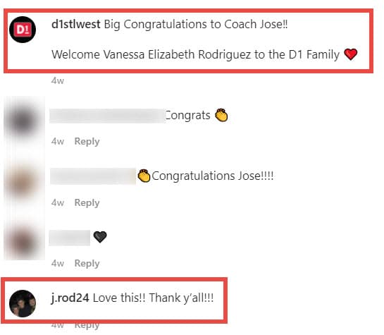 "¡Una gran felicitación al entrenador José! 
<b>Bienvenida a la familia D1 Vanessa Elizabeth Rodríguez</b>". El joven respondió el mensaje: "¡Me encanta esto! ¡Gracias a todos!".
<br>