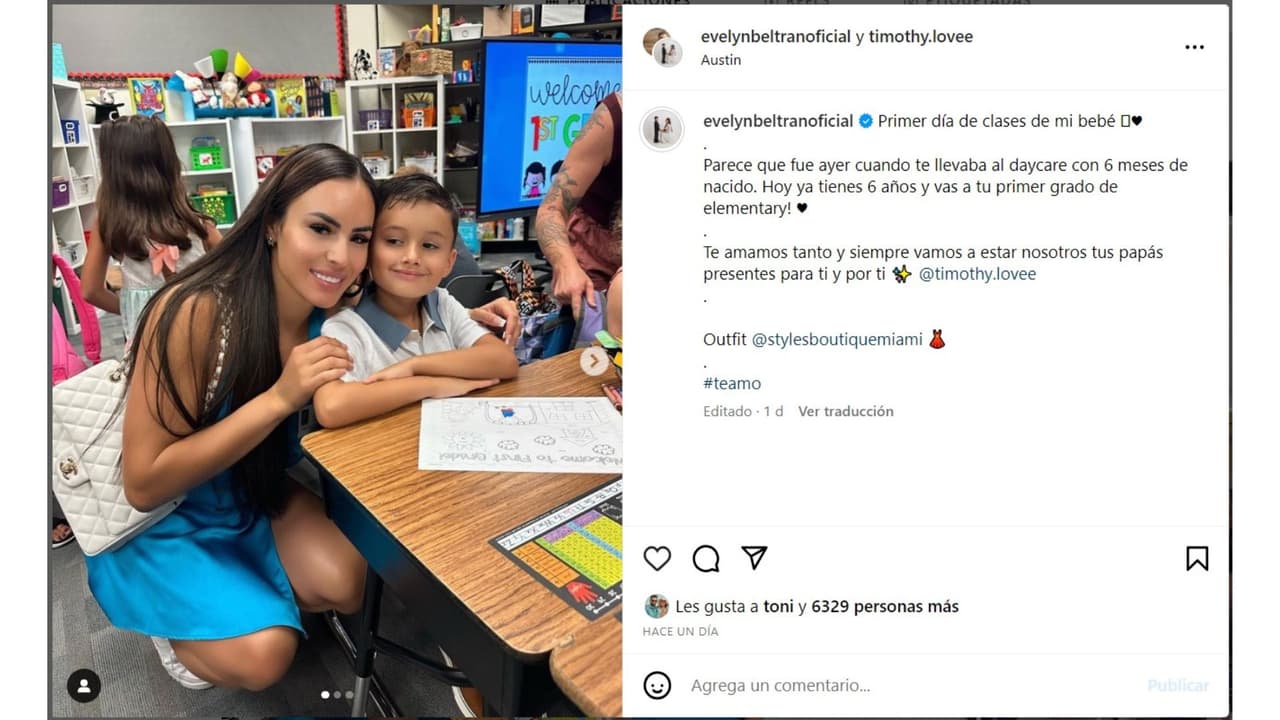 Evelyn Beltrán con su hijo Timothy en su escuela.