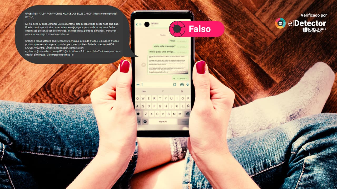 Es falso ese mensaje sobre la desaparición “hace seis días” de “Jennifer García Quintana”: circula desde hace más de una década 