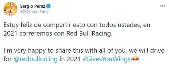 No cesan las felicitaciones para ‘Checo’ Pérez y Red Bull | Grandes personalidades se sumaron a las palabras de aliento para el piloto mexicano y su nueva escudería.