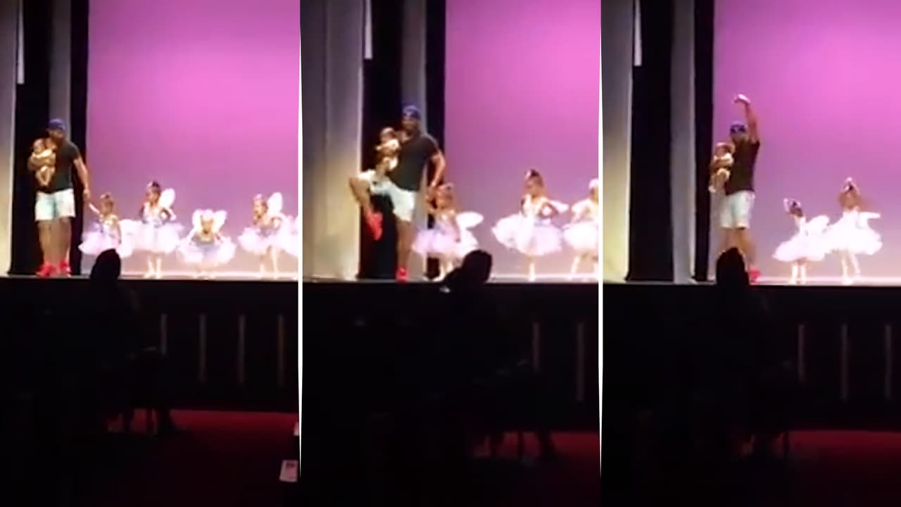 Un papá se unió la presentación de ballet de su pequeña para tranquilizarla: el video es lo más dulce