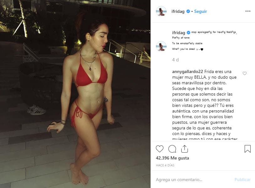 Como en esta imagen que compartió recientemente: "Deja de disculparte por tener sentimientos, hay mucho tiempo para estar emocionalmente estable cuando estás muerto". Aunque no la mencionó, Frida Sofía volvió a hacer fuertes señalamientos cuando un seguidor le preguntó por "Mich" en esta publicación.