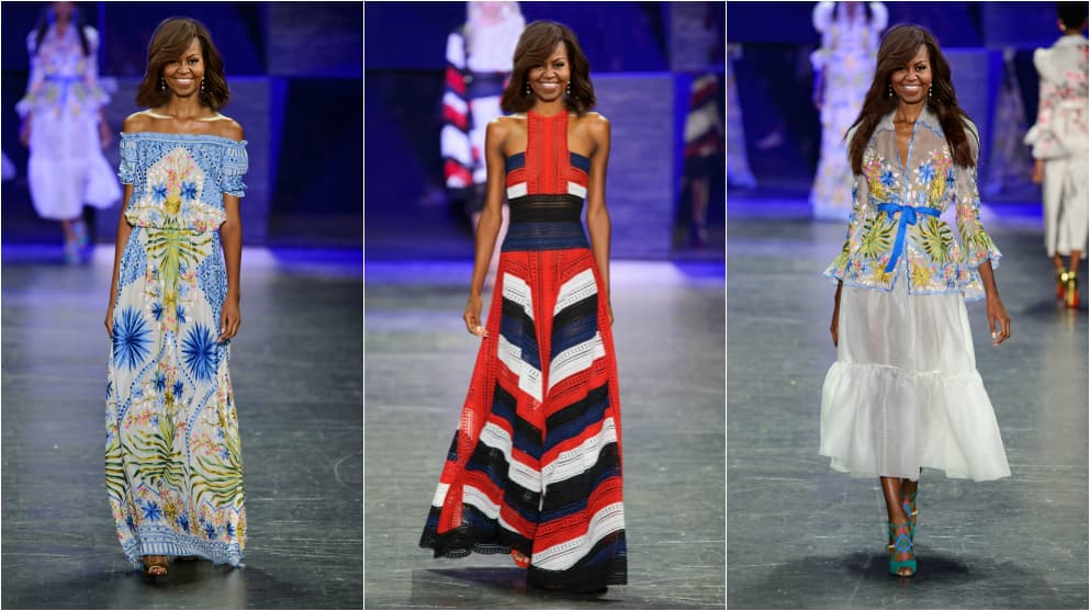 Para su colección primavera-verano 2017, el diseñador indio radicado en Nueva York Naeem Khan se inspiró en su mentor el diseñador Halston, con quien trabajó en los años 70 y quien marcó con glamour la ápoca de Estudio 54. /Imaxtree