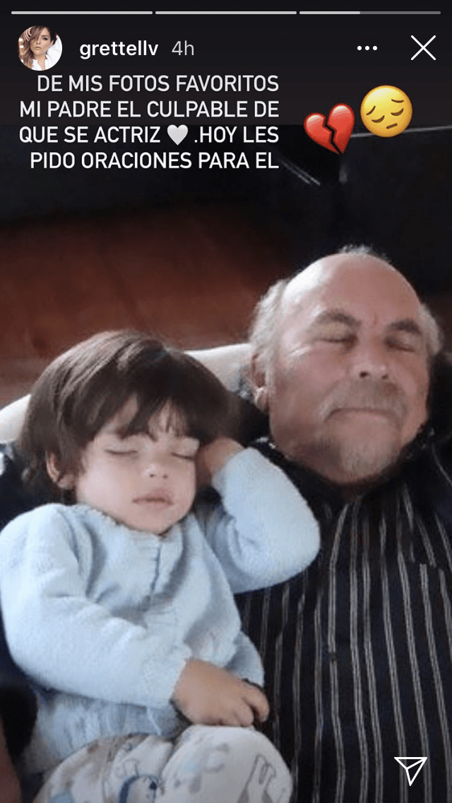 La noche del pasado 27 de septiembre, la actriz compartió una fotografía de su padre para pedir oraciones: "De mis fotos favoritas de mi padre, el culpable de que sea actriz. Hoy les pido oraciones para él".
