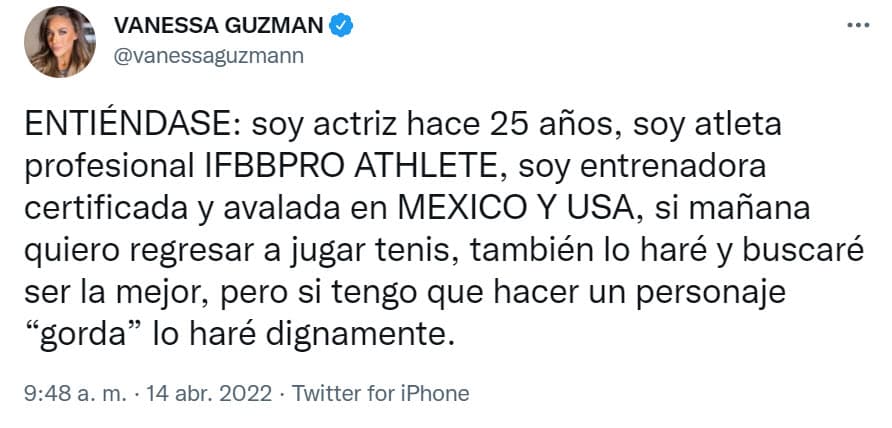Vanessa Guzmán dispuesta a interpretar a una persona con sobrepeso.