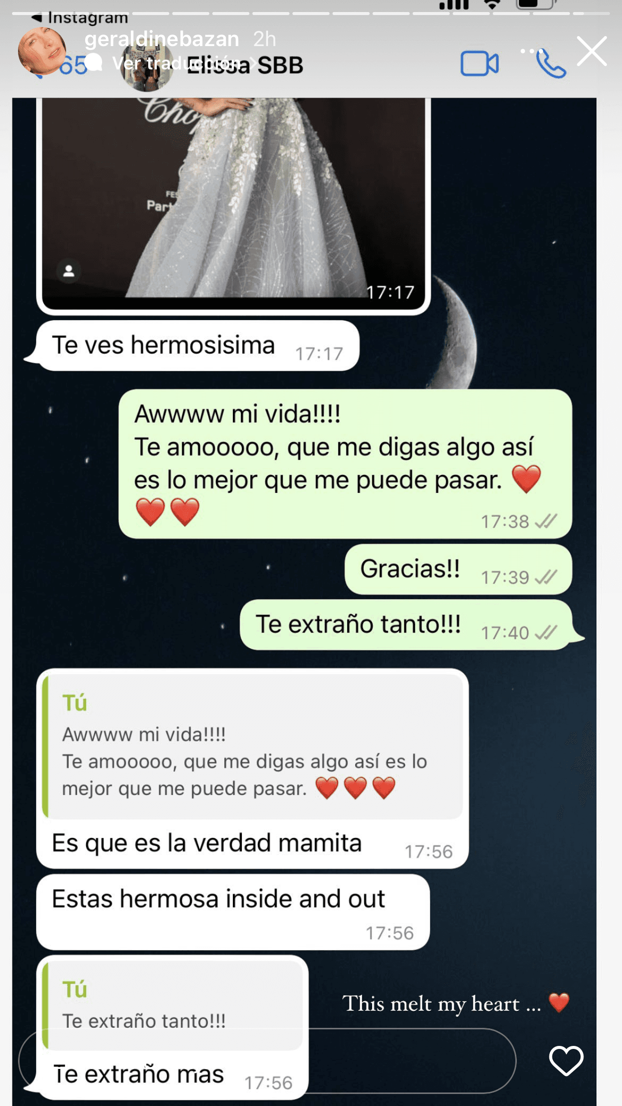 La joven reaccionó ante las fotos de su famosa madre que le fueron tomadas en Cannes en donde apareció al lado de Alejandro Nones: 
<b>"Te ves hermosísima"</b>, le escribió la adolescente y luego agregó "es que es la verdad, mamita". 
<br>