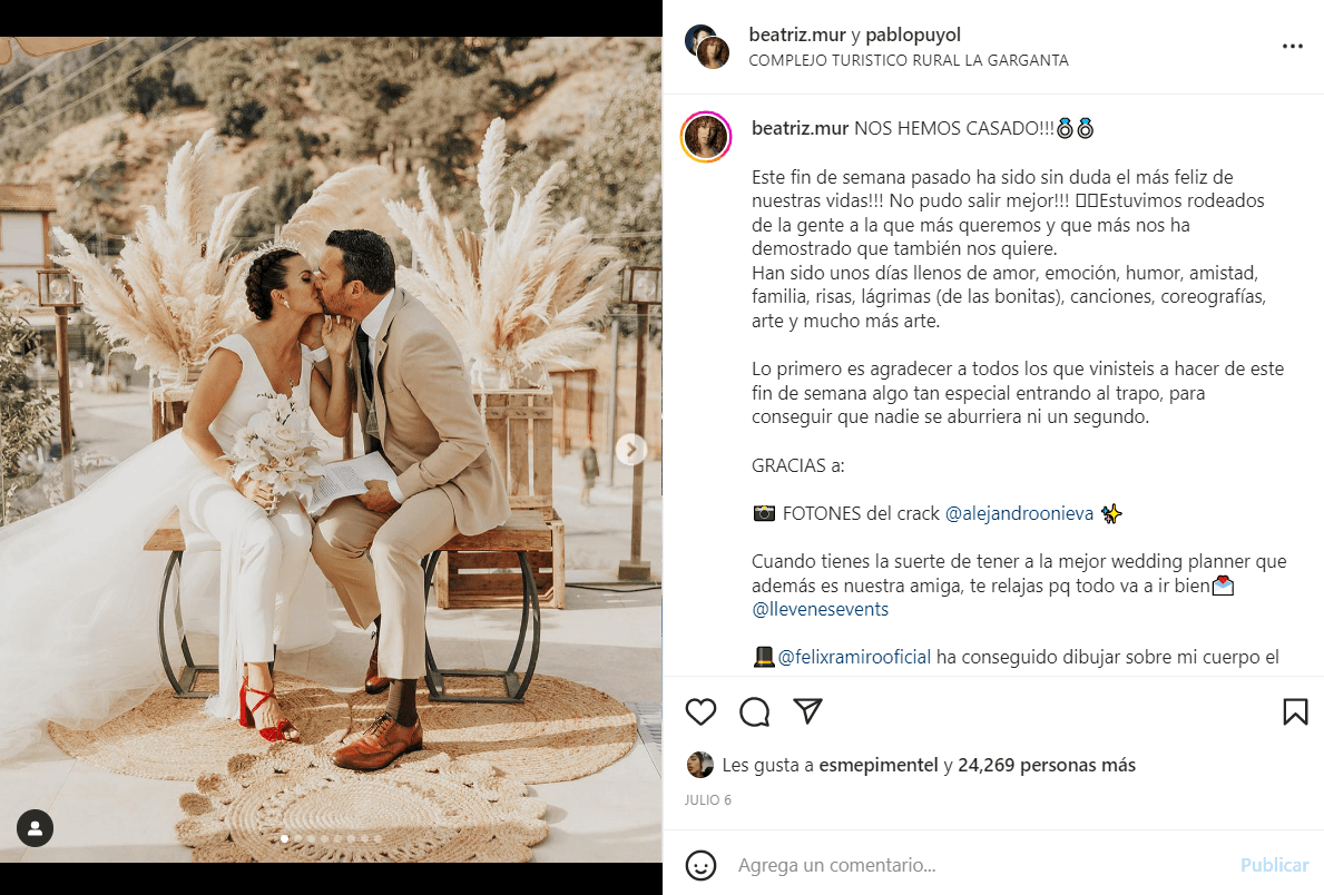 Pablo Puyol y su esposa Beatriz Mur se casaron el 2 de julio en Málaga, España.