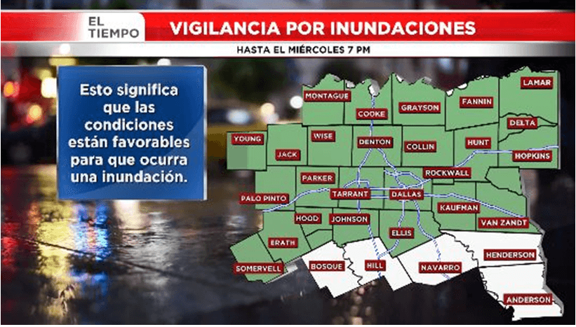 Vigilancia por inundaciones repentinas (Flash Flood Watch) hasta el miércoles