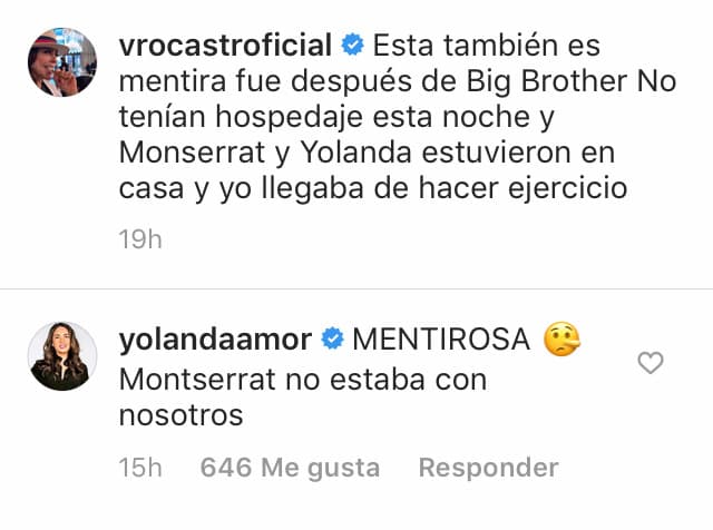 Cuatro horas más tarde, Yolanda le respondió tajantemente: “MENTIROSA, Montserrat no estaba con nosotros”.