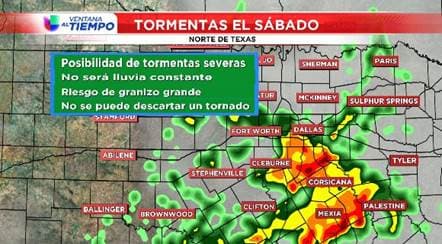 Si tiene planes al aire libre el sábado (especialmente entre 7am-3pm) Este es el momento de hacer un plan secundario. No será lluvia constante, pero tendremos fuertes tormentas dispersas en el norte de Texas.
<br>