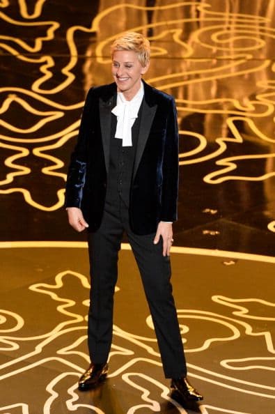 Ellen de Generes actuó de maestra de ceremonias en la celebración de los "scar en el Hollywood & Highland Center el 2 de marzo de 2014, en Hollywood, California. Caminando por los pasillos del Theater Dolby, recaudó dinero para el ¨Pizza Man¨, pero aún no se lo ha entregado.