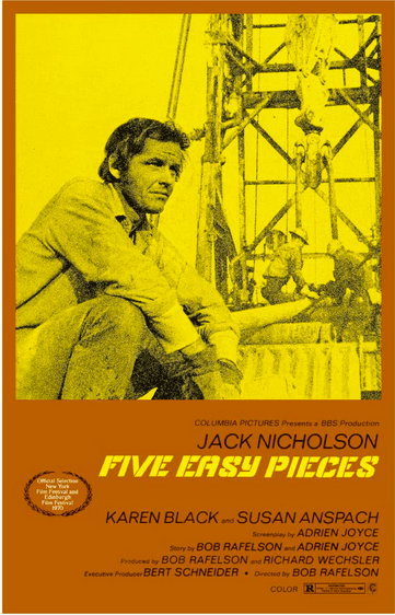 <b>Five Easy Pieces (1970)</b>
<br>Para muchos la película que consagró a Jack Nicholson como una estrella de cine. Five Easy Pieces muestra varios exteriores filmados en Bakersfield, y en los campos petroleros del área.