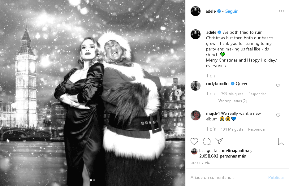 "Ambos tratamos de robarnos la Navidad, pero ¡nuestros corazones crecieron! Gracias por venir a mi fiesta y hacernos sentir como niños, Grinch. Feliz Navidad y felices fiestas a todos", escribió la artista.