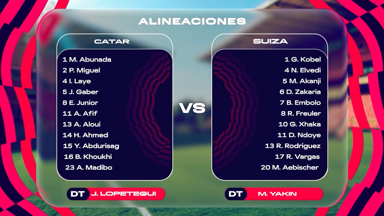 Alineaciones Catar vs. Suiza de la Jornada 1 del Mundial 2026