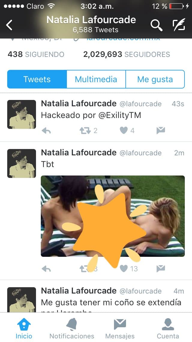 Twitter de Natalia Lafourcade hackeado en la madrugada.